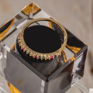 * New!! Rainbow Color Rings Cubic Zircon Copper Jewelry